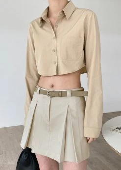 The Frankie Shop Eiko Cropped Shirt - Sand CLOTHING