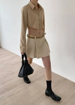 The Frankie Shop Eiko Cropped Shirt - Sand CLOTHING