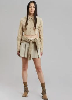The Frankie Shop Eiko Cropped Shirt - Sand CLOTHING