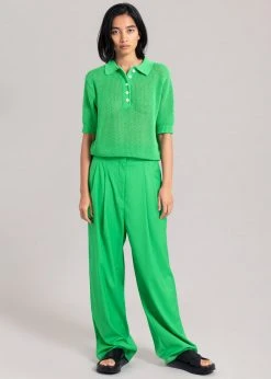 The Frankie Shop CLOTHING Ela Crochet Polo Top - Kelly Green