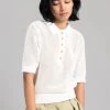 The Frankie Shop Ela Crochet Polo Top - White CLOTHING