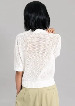 The Frankie Shop Ela Crochet Polo Top - White CLOTHING