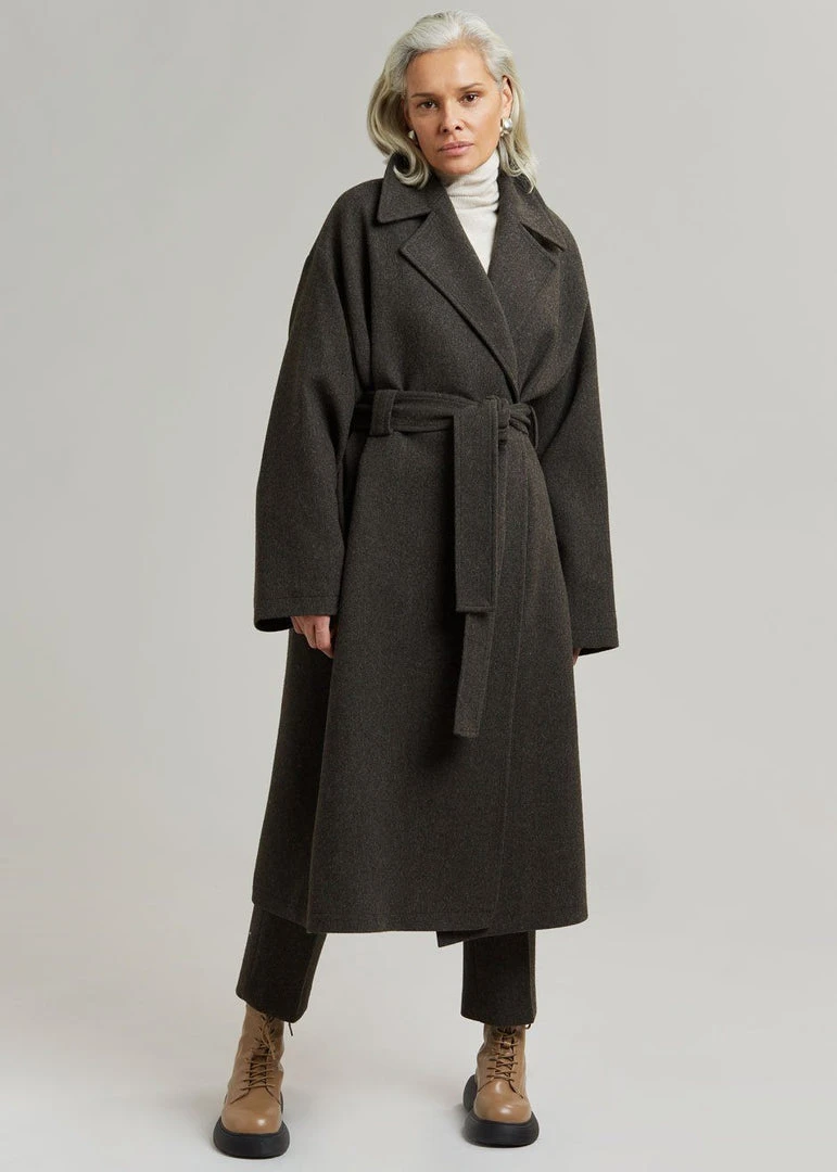 Plus Hong Elan Herringbone Coat - Dark Grey Melange CLOTHING