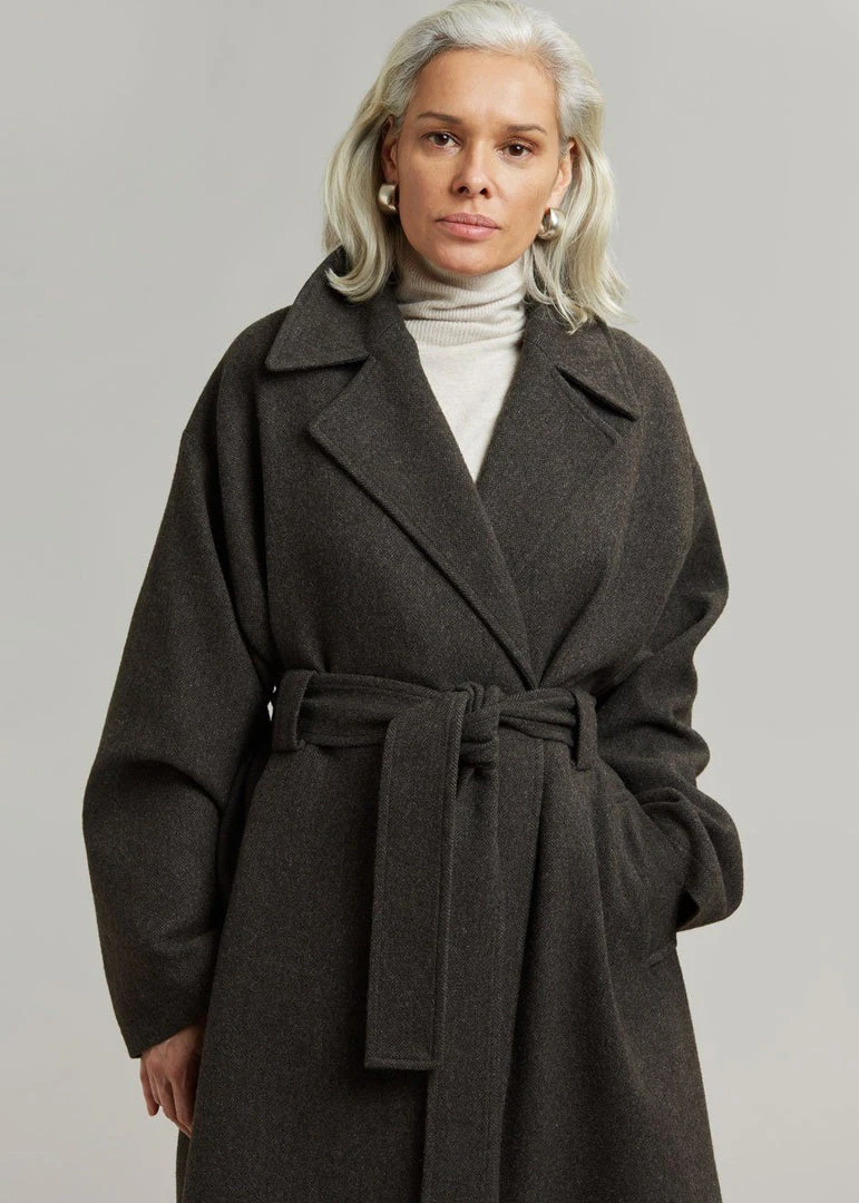 Plus Hong Elan Herringbone Coat - Dark Grey Melange CLOTHING