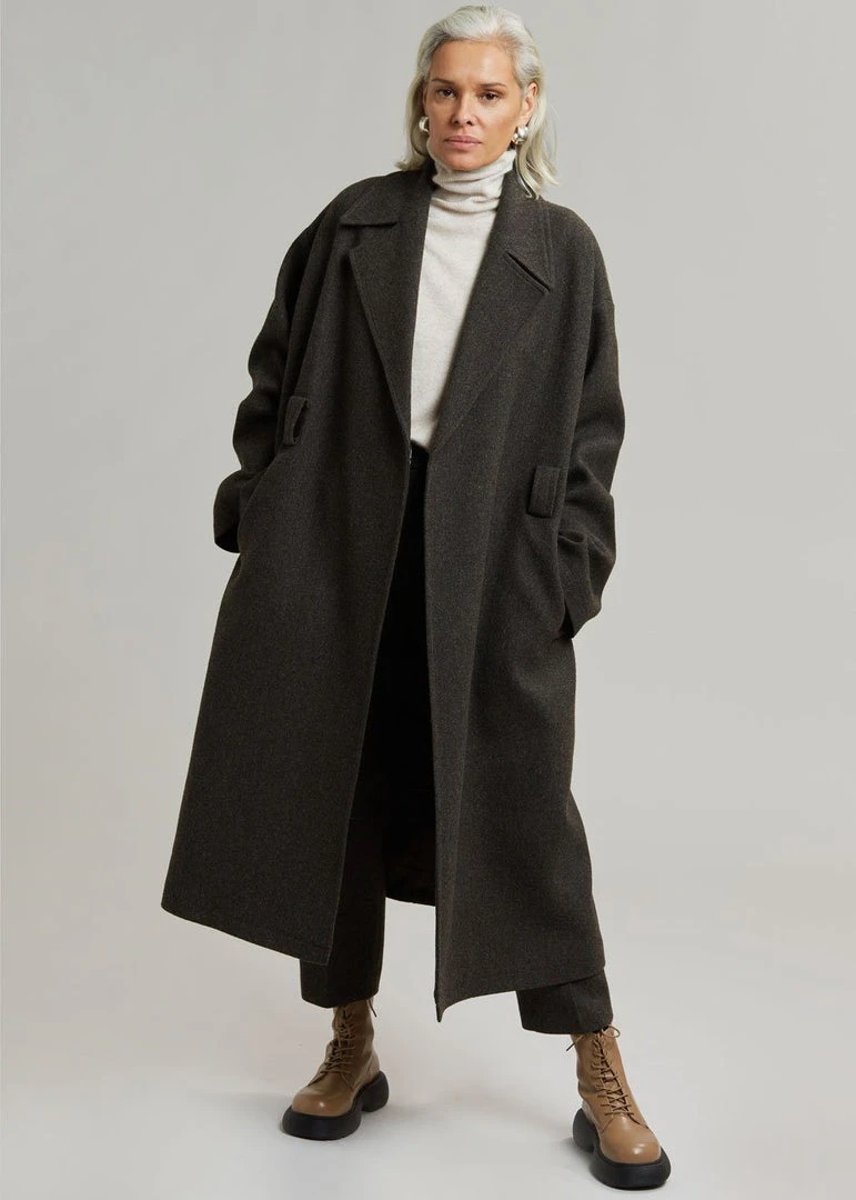 Plus Hong Elan Herringbone Coat - Dark Grey Melange CLOTHING