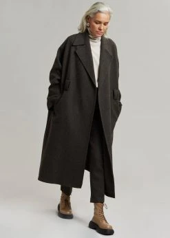 Plus Hong Elan Herringbone Coat - Dark Grey Melange CLOTHING