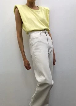 The Frankie Shop TFS X Camille Charrière Eva Padded Shoulder Muscle T-Shirt - Pale Yellow CLOTHING
