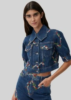 GANNI Denim Puff Sleeve Jacket - Dark Indigo