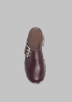 GANNI Studded Leather Clogs - Burgundy SHOES