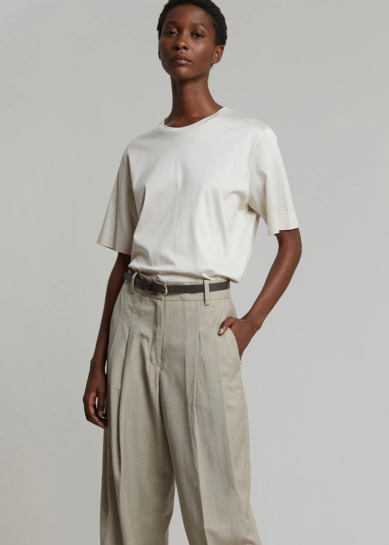 The Frankie Shop CLOTHING Gelso Pleated Trousers - Light Taupe Melange