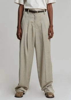 The Frankie Shop CLOTHING Gelso Pleated Trousers - Light Taupe Melange
