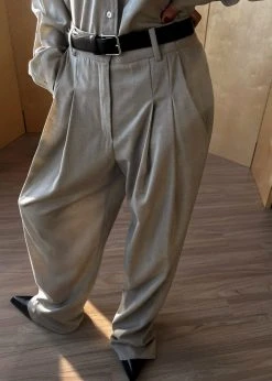 The Frankie Shop CLOTHING Gelso Pleated Trousers - Light Taupe Melange