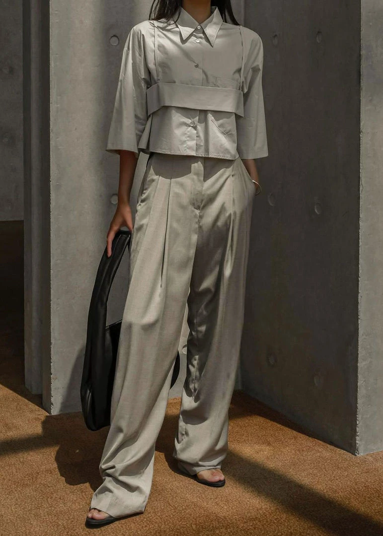 The Frankie Shop CLOTHING Gelso Pleated Trousers - Light Taupe Melange