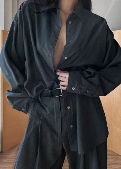 The Frankie Shop Gelso Shirt - Dark Grey Melange CLOTHING