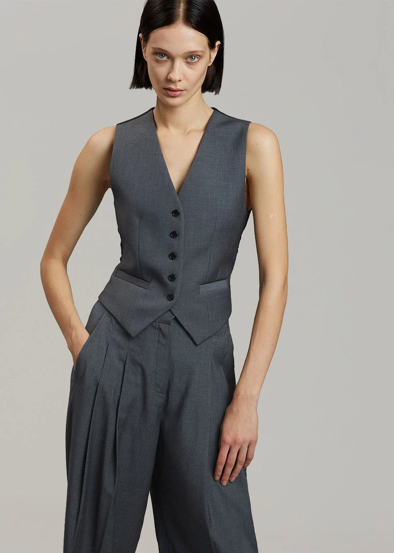 The Frankie Shop CLOTHING Gelso Waistcoat - Dark Grey Melange