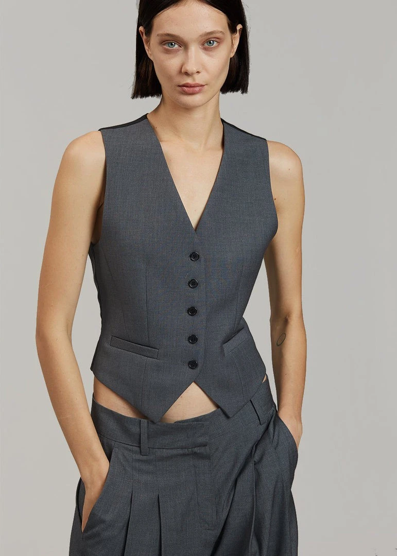 The Frankie Shop CLOTHING Gelso Waistcoat - Dark Grey Melange