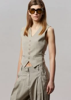 The Frankie Shop Gelso Waistcoat - Light Taupe Melange CLOTHING