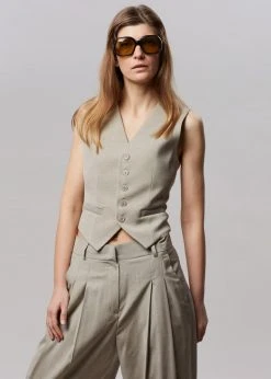 The Frankie Shop Gelso Waistcoat - Light Taupe Melange CLOTHING