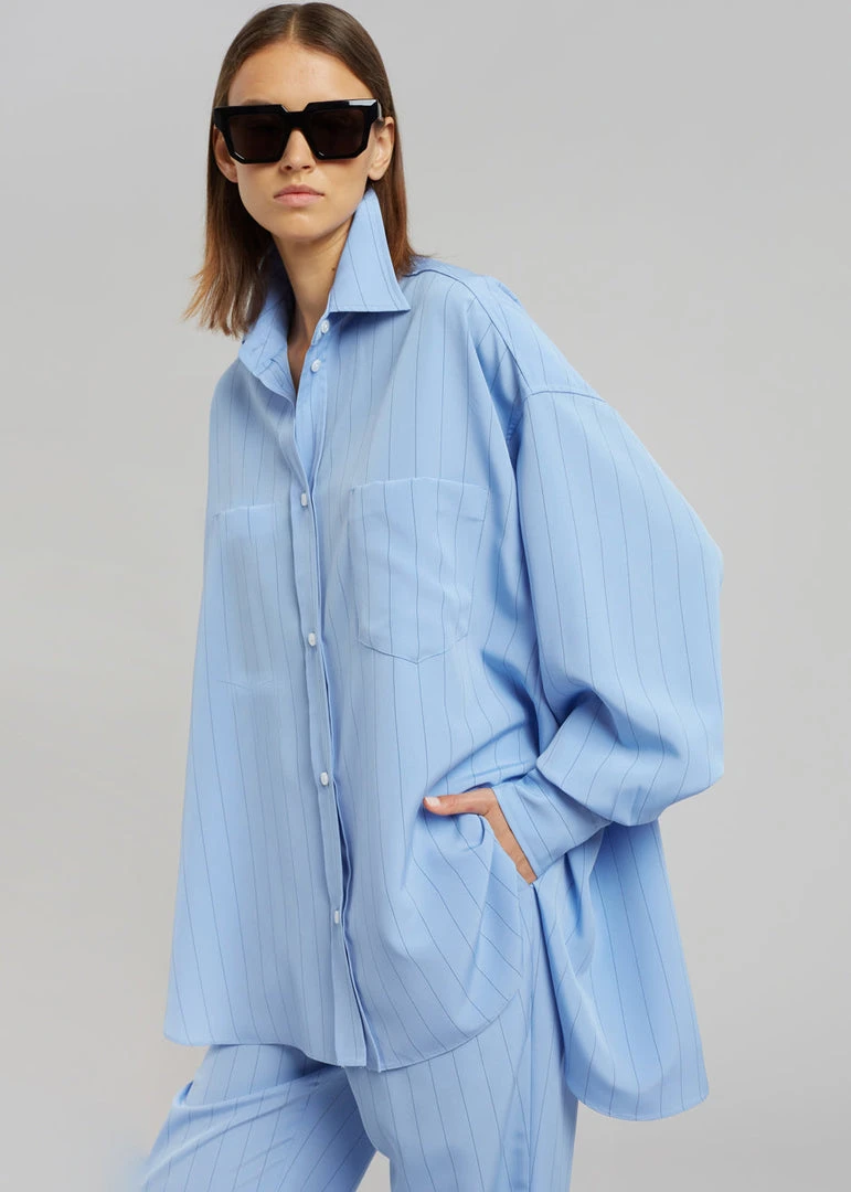 The Frankie Shop CLOTHING Georgia Fluid Stripe Shirt - Powder Blue