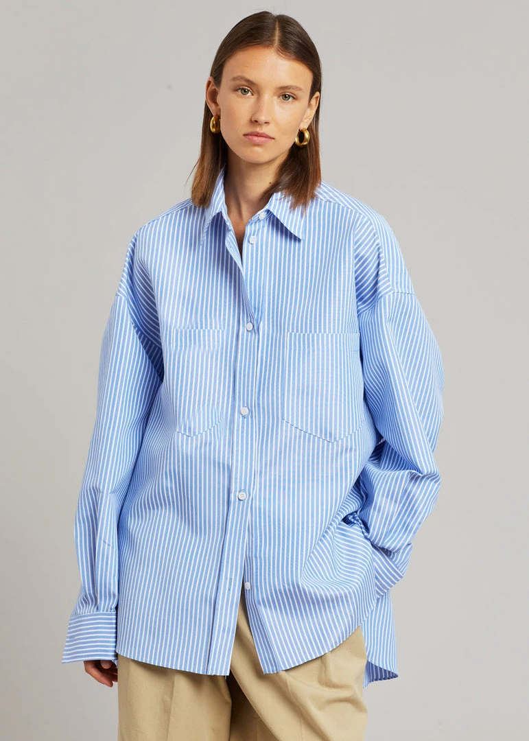 The Frankie Shop CLOTHING Georgia Stripe Shirt - White/Light Blue
