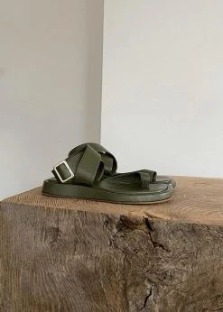 SHOES GIA X RHW Flat Wrap Toe Sandal - Moss Green