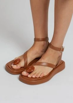 GIA X RHW Rosie Flat Wrap Sandal - Brown SHOES