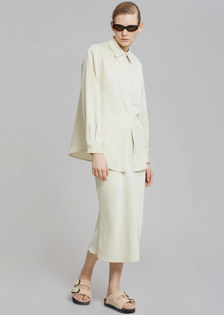 The Frankie Shop CLOTHING Gio Silky Midi Skirt - Custard