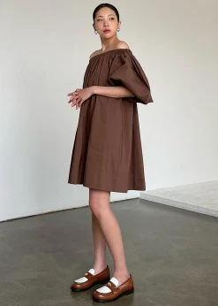 Creamvilla Greta Off Shoulder Dress - Chocolate CLOTHING