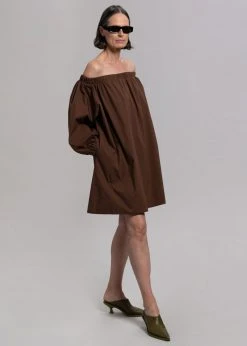 Creamvilla Greta Off Shoulder Dress - Chocolate CLOTHING