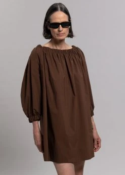 Creamvilla Greta Off Shoulder Dress - Chocolate CLOTHING