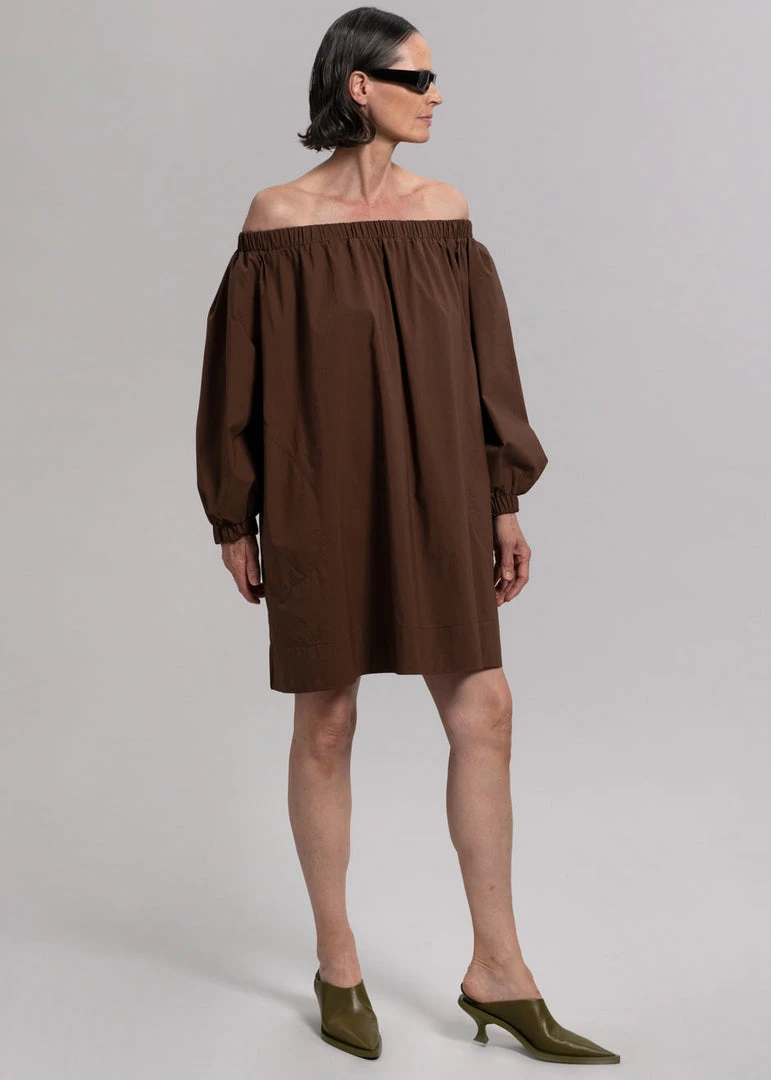 Creamvilla Greta Off Shoulder Dress - Chocolate CLOTHING