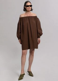 Creamvilla Greta Off Shoulder Dress - Chocolate CLOTHING