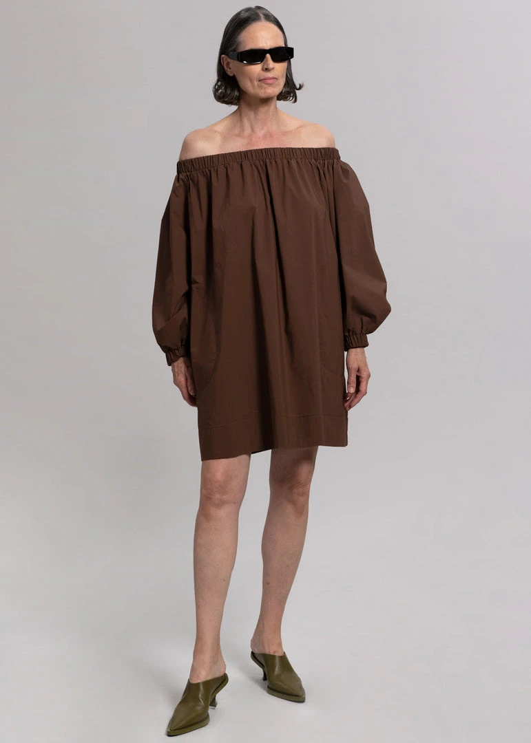 Creamvilla Greta Off Shoulder Dress - Chocolate CLOTHING