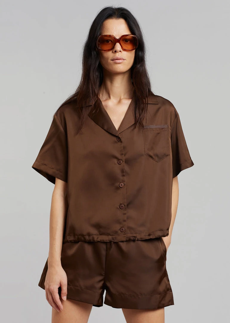 Inch Vacation Edit Hadi Satin Shirt - Brown