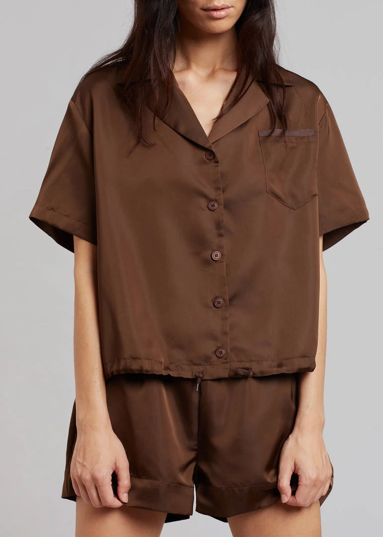 Inch Vacation Edit Hadi Satin Shirt - Brown