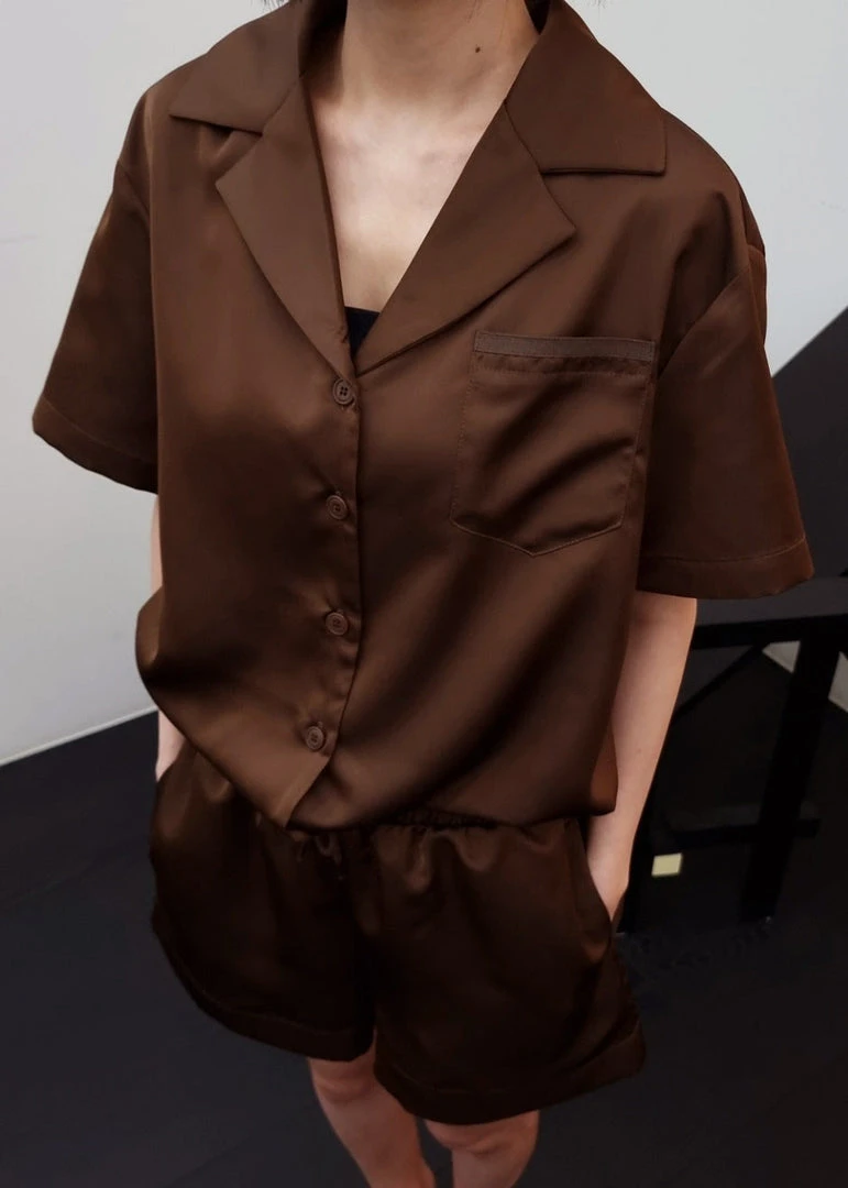 Inch Vacation Edit Hadi Satin Shirt - Brown