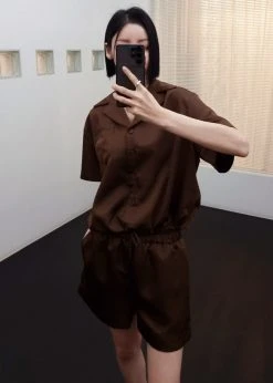 Inch Vacation Edit Hadi Satin Shirt - Brown