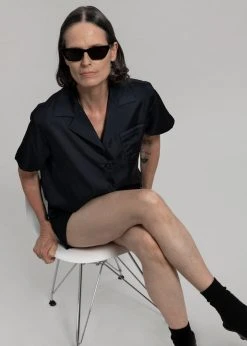 Inch Hadi Satin Shirt - Navy Vacation Edit