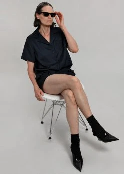 Inch Hadi Satin Shirt - Navy Vacation Edit