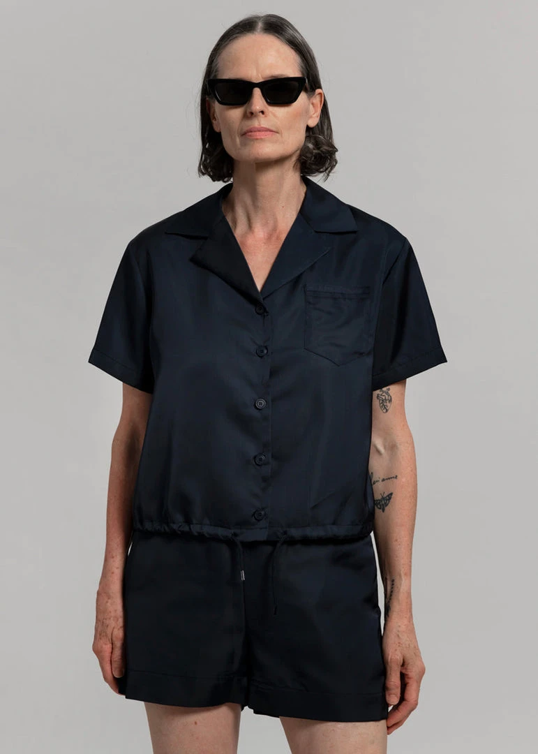 Inch Hadi Satin Shirt - Navy Vacation Edit