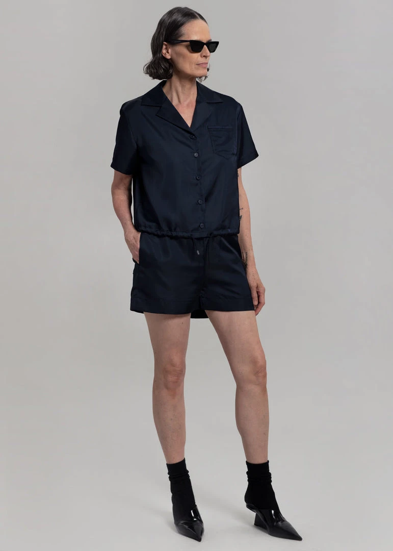Inch Hadi Satin Shirt - Navy Vacation Edit