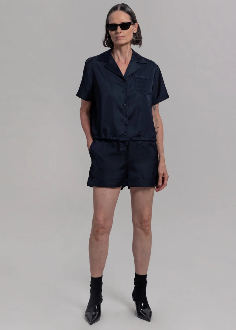 Inch Hadi Satin Shirt - Navy Vacation Edit