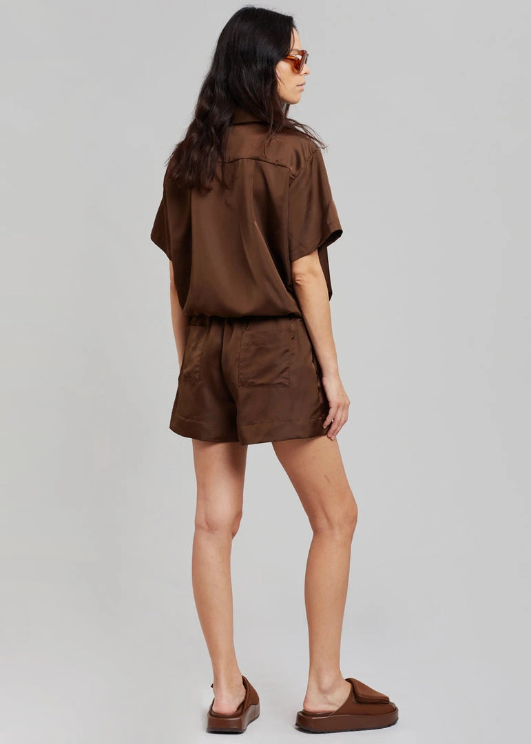 Inch Hadi Satin Shorts - Brown Vacation Edit