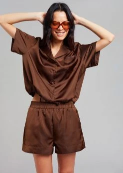 Inch Hadi Satin Shorts - Brown Vacation Edit