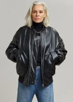The Frankie Shop Hane Faux Leather Bomber - Black CLOTHING