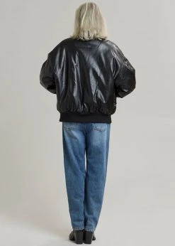 The Frankie Shop Hane Faux Leather Bomber - Black CLOTHING
