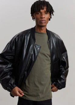 The Frankie Shop Hane Faux Leather Bomber - Black CLOTHING
