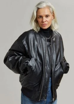The Frankie Shop Hane Faux Leather Bomber - Black CLOTHING