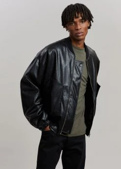 The Frankie Shop Hane Faux Leather Bomber - Black CLOTHING