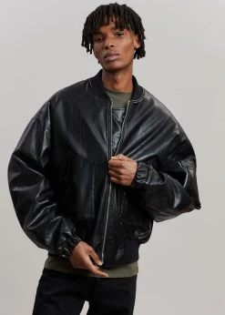 The Frankie Shop Hane Faux Leather Bomber - Black CLOTHING